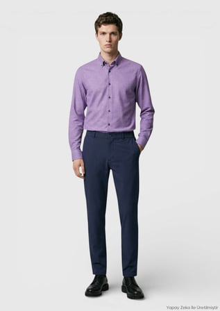 Mor Düz Regular Fit Uzun Dokuma Casual %100 Pamuk Gömlek