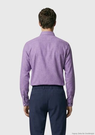 Mor Düz Regular Fit Uzun Dokuma Casual %100 Pamuk Gömlek