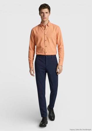 Somon Düz Regular Fit Uzun Dokuma Casual %100 Pamuk Gömlek