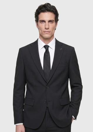 Antrasit Çizgili Modern Fit Yün Karışımlı Takım Elbise