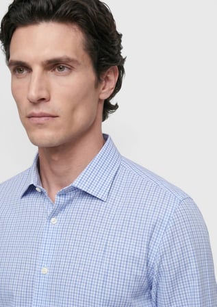 Mavi Kareli Regular Fit Uzun Dokuma Klasik %100 Pamuk Gömlek
