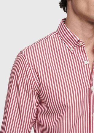 Kırmızı Çizgili Regular Fit Uzun Dokuma Klasik Gömlek