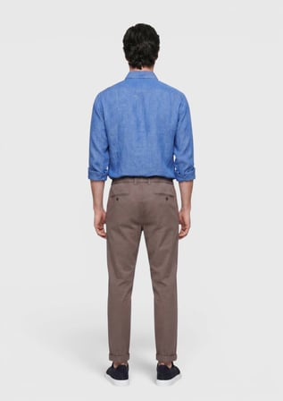 Açık Mavi Düz Casual Fit Uzun Dokuma Casual %100 Keten Gömlek