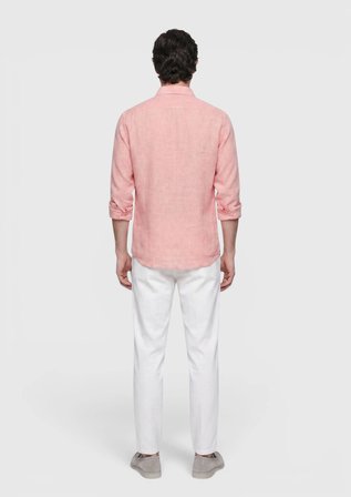 Turuncu Düz Casual Fit Uzun Dokuma Casual %100 Keten Gömlek