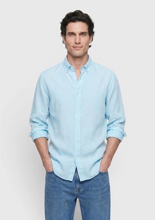Mint Düz Casual Fit Uzun Dokuma Casual %100 Keten Gömlek