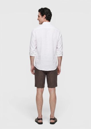 Beyaz Düz Casual Fit Uzun Dokuma Casual %100 Keten Gömlek