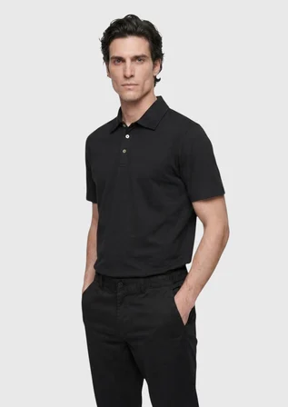Siyah Düz Pamuk Karışımlı T-Shirt