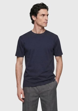 Lacivert Düz Pamuk Karışımlı T-Shirt