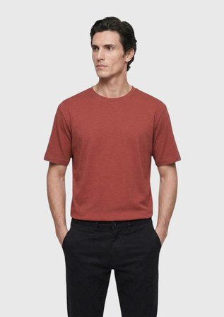 Kiremit Düz Pamuk Karışımlı T-Shirt