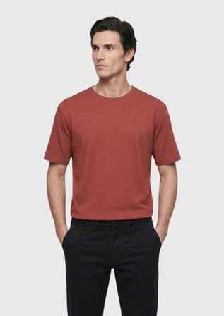 Kiremit Düz Pamuk Karışımlı T-Shirt