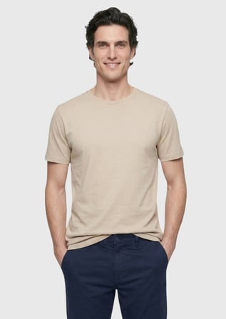Bej Düz Pamuk Karışımlı T-Shirt