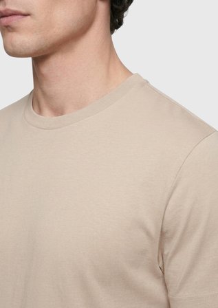 Bej Düz Pamuk Karışımlı T-Shirt