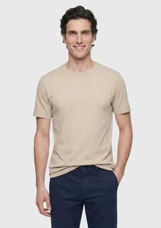 Bej Düz Pamuk Karışımlı T-Shirt