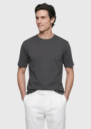 Antrasit Düz Pamuk Karışımlı T-Shirt