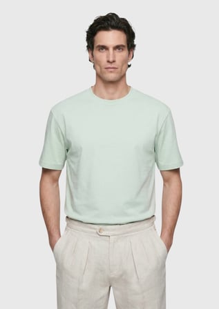 Mint Düz Pamuk Karışımlı T-Shirt