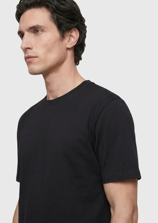 Siyah Düz Pamuk Karışımlı T-Shirt