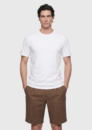 Beyaz Düz Pamuk Karışımlı T-Shirt