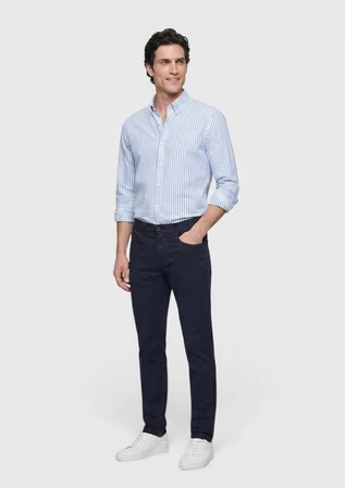 Lacivert Düz Dokuma Slim Fit Casual Pamuk Karışımlı Pantolon