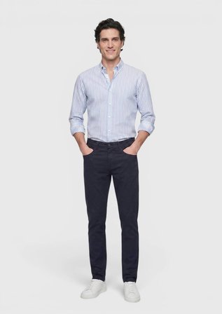 Lacivert Düz Dokuma Slim Fit Casual Pamuk Karışımlı Pantolon