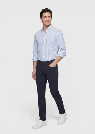 Lacivert Düz Dokuma Slim Fit Casual Pamuk Karışımlı Pantolon