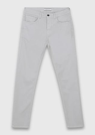 Gri Düz Dokuma Slim Fit Casual Pamuk Karışımlı Pantolon