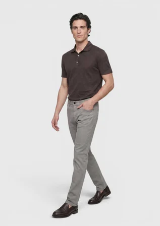 Gri Düz Dokuma Slim Fit Casual Pamuk Karışımlı Pantolon