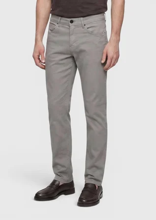 Gri Düz Dokuma Slim Fit Casual Pamuk Karışımlı Pantolon