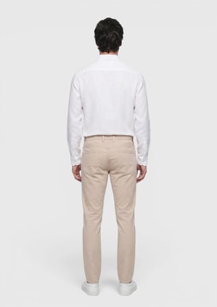 Bej Düz Dokuma Slim Fit Casual Pamuk Karışımlı Pantolon