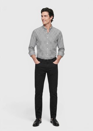 Siyah Düz Dokuma Slim Fit Casual Pamuk Karışımlı Pantolon
