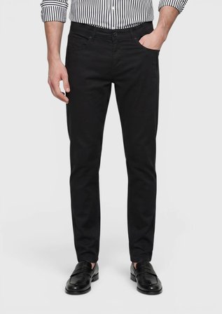 Siyah Düz Dokuma Slim Fit Casual Pamuk Karışımlı Pantolon