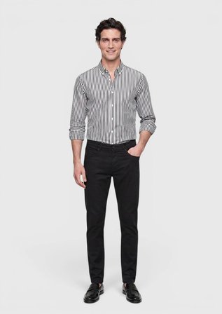 Siyah Düz Dokuma Slim Fit Casual Pamuk Karışımlı Pantolon