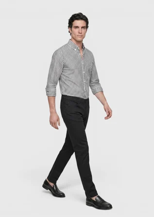 Siyah Düz Dokuma Slim Fit Casual Pamuk Karışımlı Pantolon