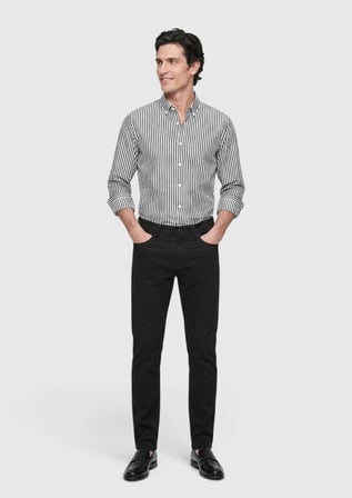 Siyah Düz Dokuma Slim Fit Casual Pamuk Karışımlı Pantolon