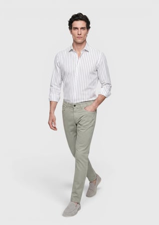 Haki Düz Dokuma Slim Fit Casual Pamuk Karışımlı Pantolon