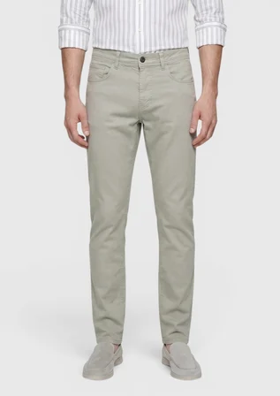 Haki Düz Dokuma Slim Fit Casual Pamuk Karışımlı Pantolon
