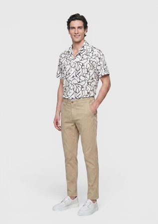 Bej Düz Dokuma Regular Fit Casual Pamuk Karışımlı Pantolon