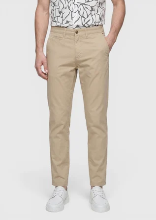 Bej Düz Dokuma Regular Fit Casual Pamuk Karışımlı Pantolon
