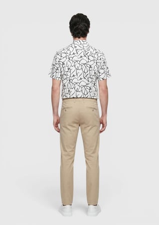 Bej Düz Dokuma Regular Fit Casual Pamuk Karışımlı Pantolon