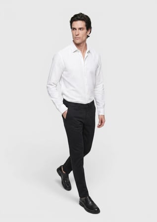 Siyah Düz Dokuma Regular Fit Casual Pamuk Karışımlı Pantolon