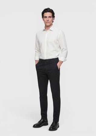 Siyah Düz Dokuma Regular Fit Casual Pamuk Karışımlı Pantolon
