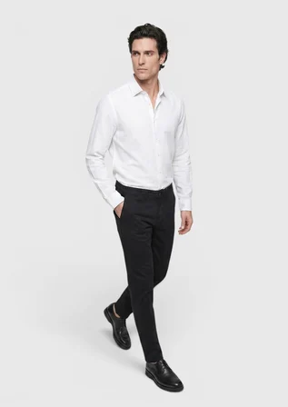 Siyah Düz Dokuma Regular Fit Casual Pamuk Karışımlı Pantolon