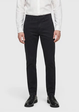 Siyah Düz Dokuma Regular Fit Casual Pamuk Karışımlı Pantolon