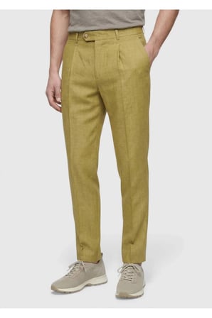 Yağ Yeşili Düz Dokuma Regular Fit Casual %100 Keten Pantolon