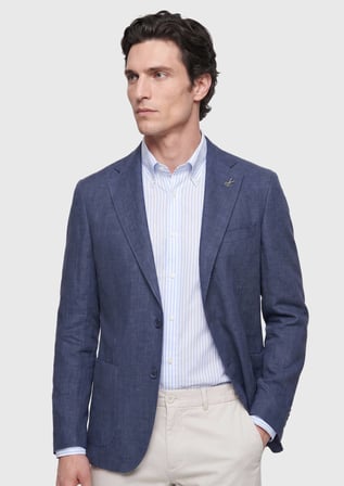 Lacivert Shirt Shoulder Slim Fit %100 Keten Ceket