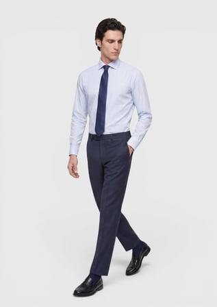 İ̇Ndigo Düz Dokuma Regular Fit Klasik  Yün Pantolon