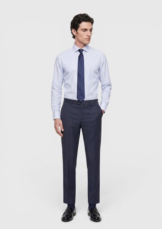 İ̇Ndigo Düz Dokuma Regular Fit Klasik  Yün Pantolon