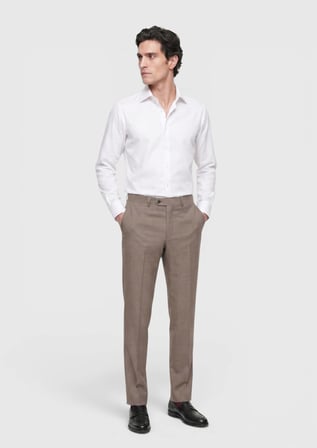 Açık Kahve Düz Dokuma Regular Fit Klasik  Yün Pantolon