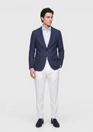 Lacivert Regular Fit İpek Karışımlı Ceket