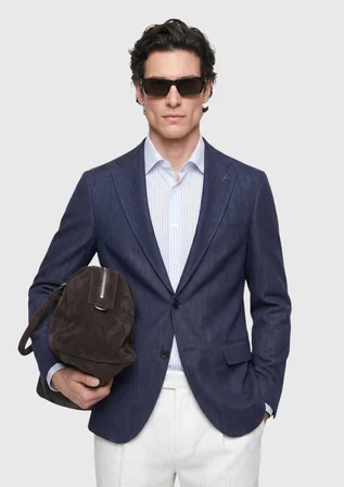 Lacivert Regular Fit İpek Karışımlı Ceket