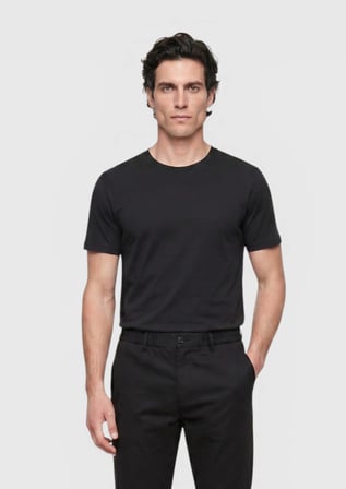 Siyah Düz Bisiklet Yaka %100 Pamuk T-Shirt